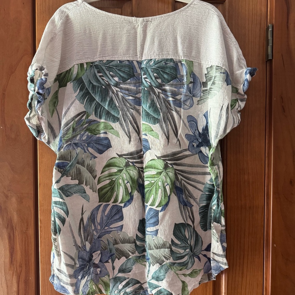 Lungo L’Arno Linen Top Womens 1X Lagenlook Palm Tree Tropical Coastal Hi Low - Picture 4 of 4